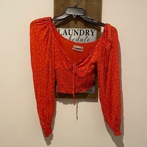 Urban Outfitters Red Smocked Blouse